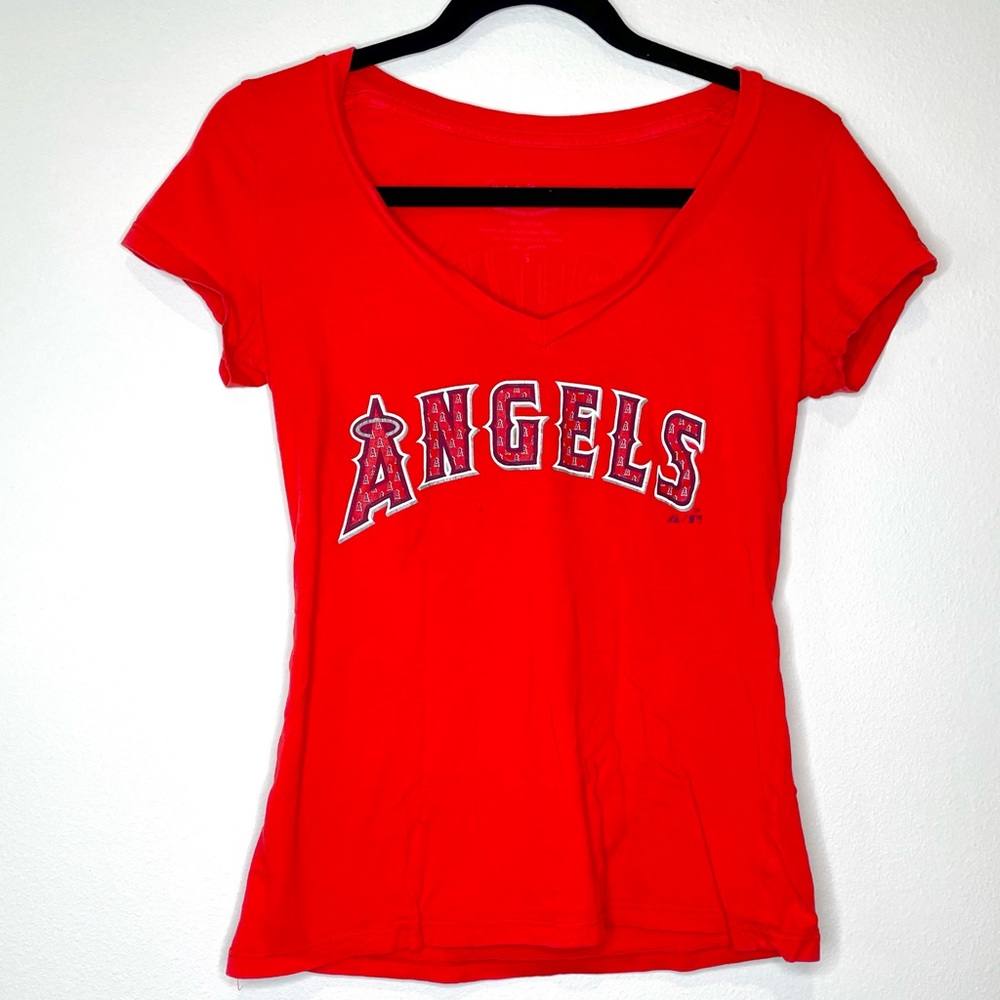 Red V Neck Angels Graphic tee Trout 27 size small